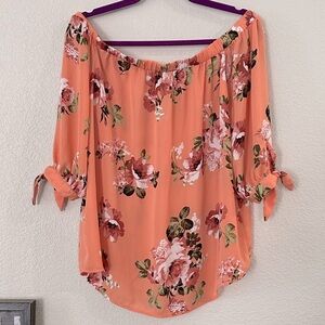 My Michelle Off The Shoulder Peach Floral Blouse Size Large